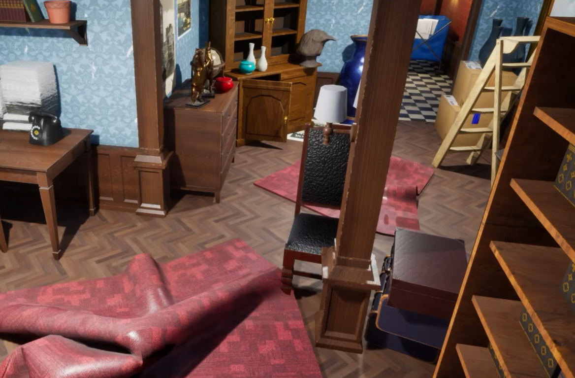 Cluttered study scene used in the Paint Hide and Seek Simulator
